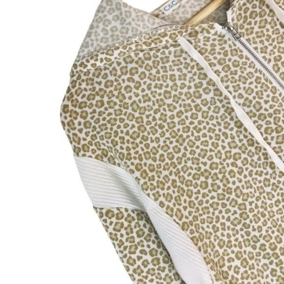 C&C CALIFORNIA Leopard Print Zip Front Hooded Sweater Jacket Size Medium - Picture 4 of 7